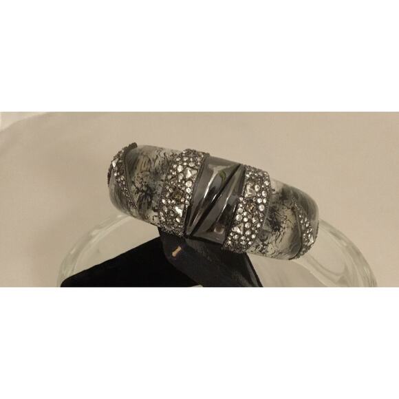 ALEXIS BITTAR Clear Lucite Black Splatter Origami Crystal Inlay Bracelet RARE - Picture 3 of 10